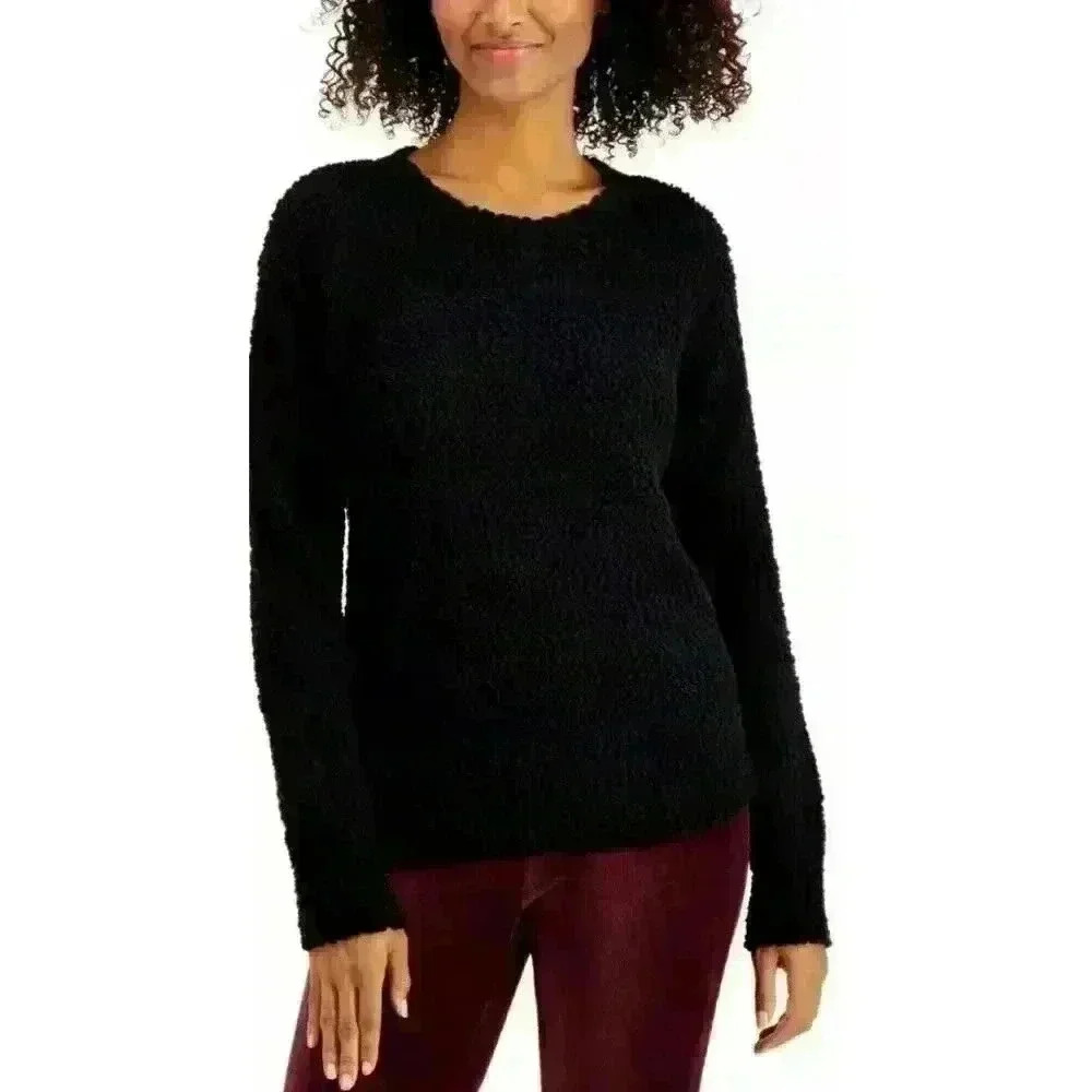 Style & Co Womens Black Teddy Boucle Cozy‎ Chenille Sweater Petite S, NWT